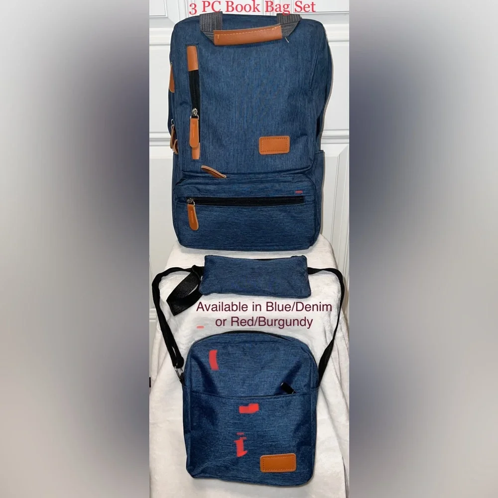 🎒3 PC QUALITY 📚Denim Blue BOOK SACK SET, Brand New NWT, Padded for Comfor